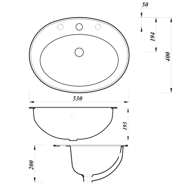 Arley 2TH Vanity Basin 510mm