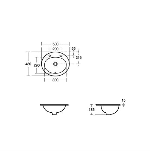 Armitage Shanks E895301 Sandringham 21 500mm 2 Tap Hole Countertop Washbasin