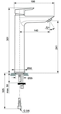 Ideal Standard Tesi Wash Basin Mixer with no Gertem Base Without Drainage Fittingsí«Ì_Ì_ÌÎ̝ÌÎ̥í«ÌÎ_Pack of 1, Silver, A6575AA