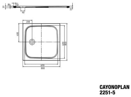 CAYONOPLAN Model 2251-1 Shower Tray Floor-Level White 80 x 80 x 1.8 cm