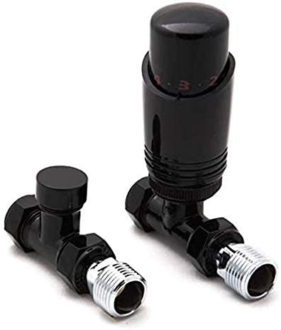 Reina Modal Modern Thermostatic Radiator Valves + Lockshield 1/2" x 15mm - Black, Straight