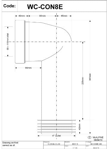 McAlpine WC-CON8E 90 Degree Bend Adjustable Length Extended Inlet Rigid WC Connector, White