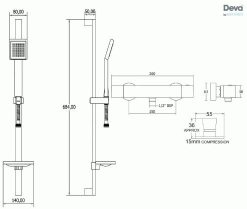 Deva SAVBSEF Savvi Bar Shower Valve with 1-Function Kit Chrome Finish