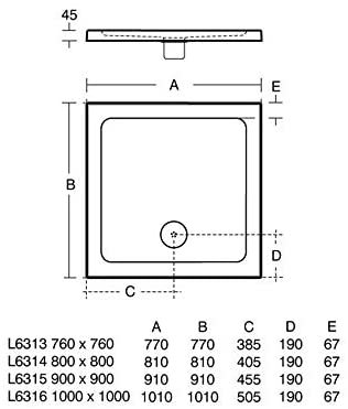 Ideal Standard L631401 Flat Top Low Profile Shower Tray 800 x 800mm with Waste