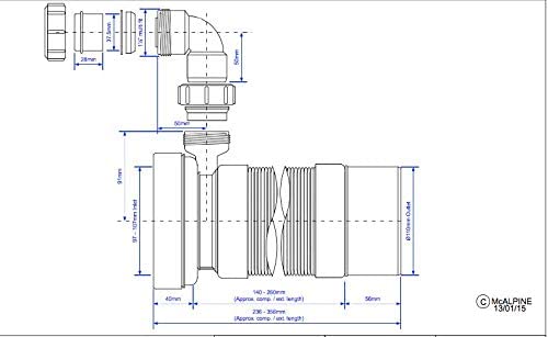 McAlpine Plain End Outlet Flexible WC Connector (Medium Length) with Universal Vent Boss WC-F23PV