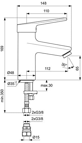 Armitage Shanks BC121AA Contour 21+ Single Lever Basin Mixer no PUW, Flexible Tails