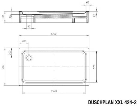 Kaldewei Antislip Ambience duschplan XXL 424åʉÛÒåÊ1åÊSteel Shower TrayåʉÛÒåÊ700åÊx 1700åÊmm Alpinweiss