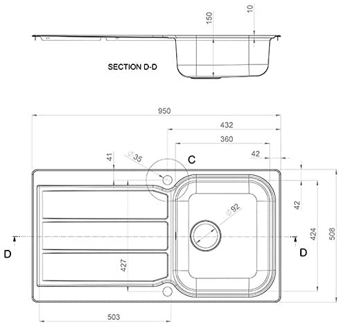 WORKTOP EXPRESS Rangemaster Sink collection - Available in a variety of Styles, Sizes and Finishes (Glendale Overmounted Inset Sink - Stainless Steel - Single Bowl (Reversible) - 950mm x 508mm)