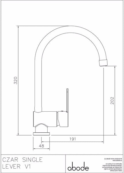 Abode Czar Chrome Single Lever Kitchen Sink Mixer Tap AT1241