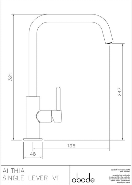 Abode Althia Brushed Steel Single Lever Kitchen Sink Mixer Tap AT1259