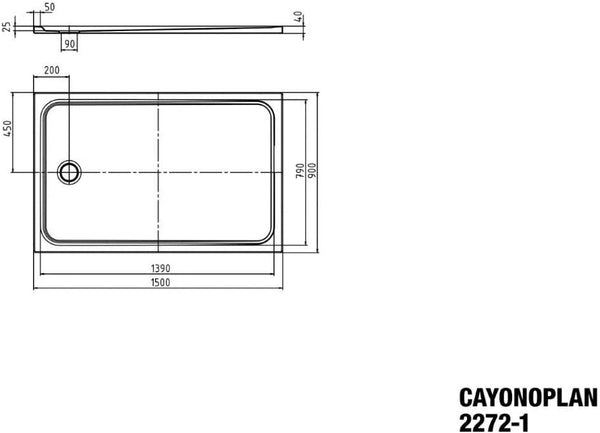 Kaldewei Cayonoplan 363200010001 Shower Tray Mod.2272-1 900 x 1500 x 25 Alpine White