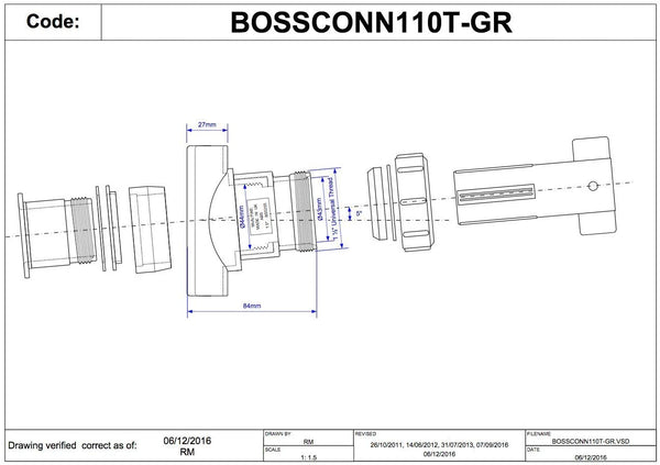 McAlpine 4"/110mm x 1̴_" Pipe Mechanical Soil Pipe Boss Connector BOSSCONN110T-GR