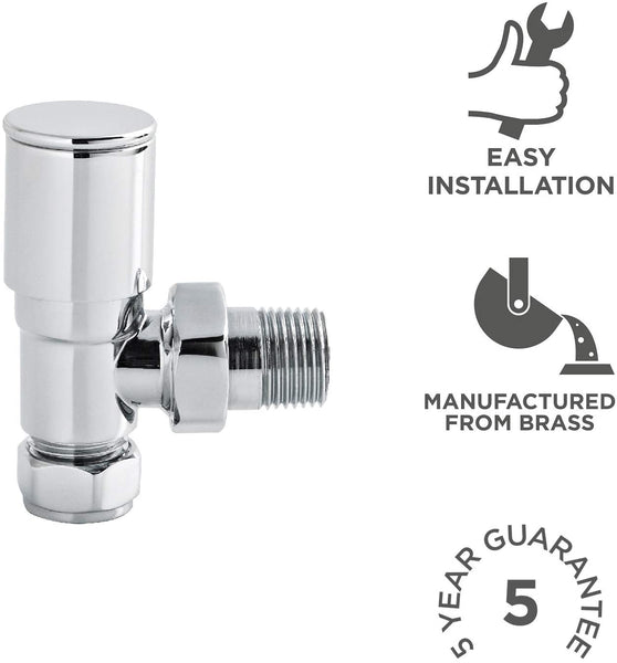 Nuie RV002 | Modern Bathroom Angled Radiator Valve, 82mm x 26mm, Chrome