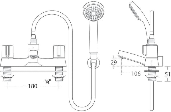 Ideal Standard Alto B9675AA dual control bath / shower mixer tap + kit