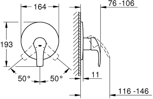 GROHE 19451002 Eurosmart Shower Trim Final Assembly Set (Concealed Body Not Included and Quickfix)