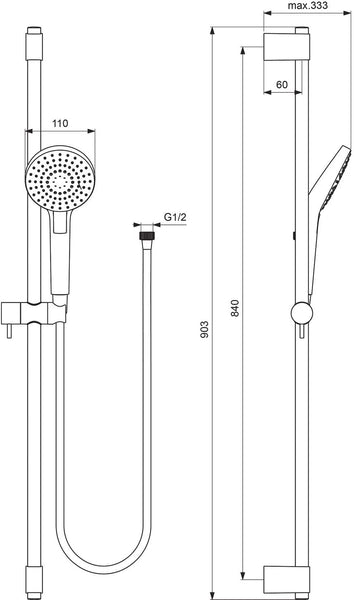 Ideal Standard B2237AA Evo Round Shower Kit, Chrome