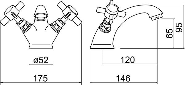 Trisen Wisley TT202 Two Handle Mono Basin Mixer (Full Turn Operation, No Waste)