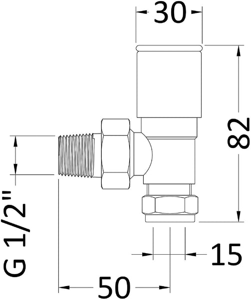 Nuie RV002 | Modern Bathroom Angled Radiator Valve, 82mm x 26mm, Chrome