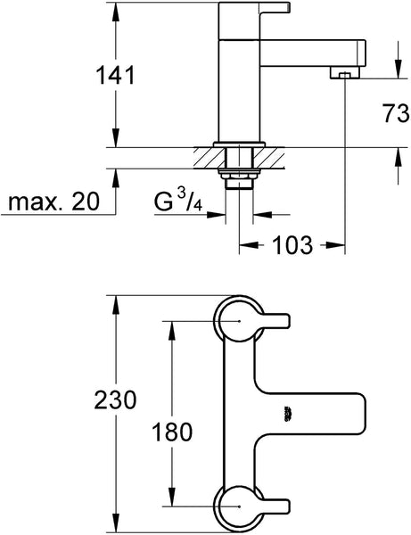 GROHE 25104000 | Lineare Two-Handled Bath Filler