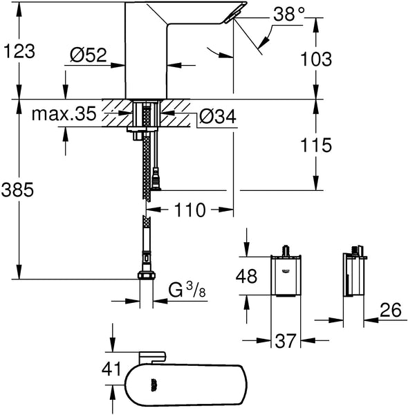 Grohe BAU Cosmopolitan E Infrared Electronics for Washbasin DN 15 with Mixing and Variable Adjustable Temperature Limiter