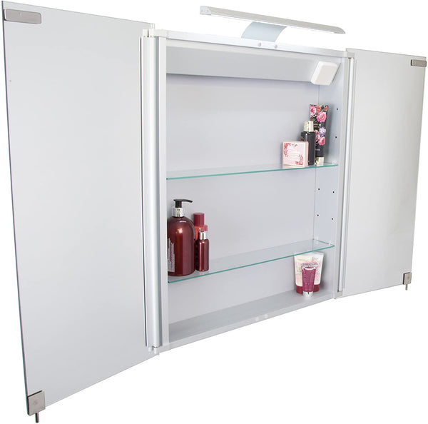 Croydex Sudbury Double Door Illuminated Cabinet with LED Lighting Bar and Hang N Lock Fitting System