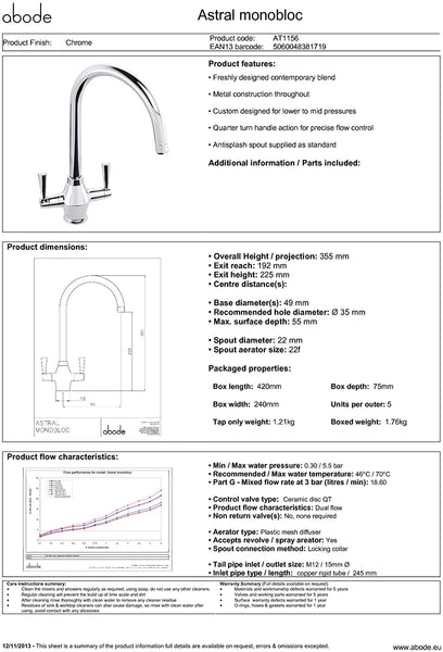 Abode ASTRAL Monobloc Tap in CHROME - AT1156