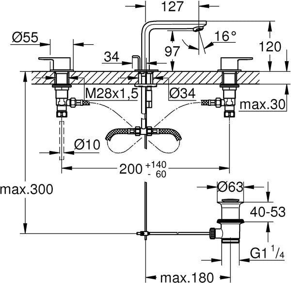 GROHE 20304001 | Lineare 3-Hole Basin Mixer