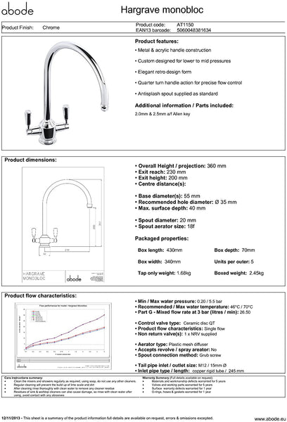 Abode HARGRAVE Monobloc Mixer in CHROME - AT1150