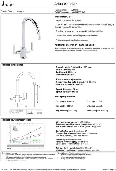 Abode ATLAS AQUIFIER Water Filter Tap in CHROME - AT2003