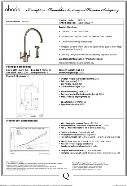 Abode BROMPTON Dual Lever Mixer With Handspray - AT3015