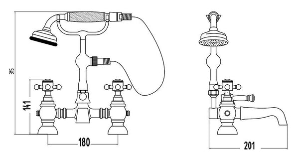 Edwardian Style Bath Shower Mixer with Shower Kit, Chrome (Product Code: TED304)