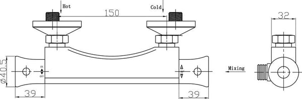 Thermostatic Bar Valve, Chrome finish, 150mm (Product Code: JTY308)